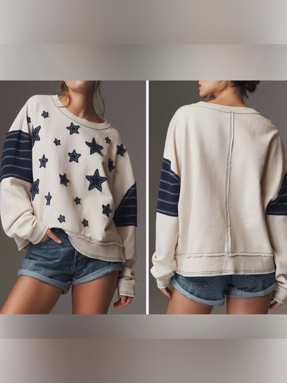 Anthropologie Pilcro Star Patch Oversized Sweatshirt - blue Star -